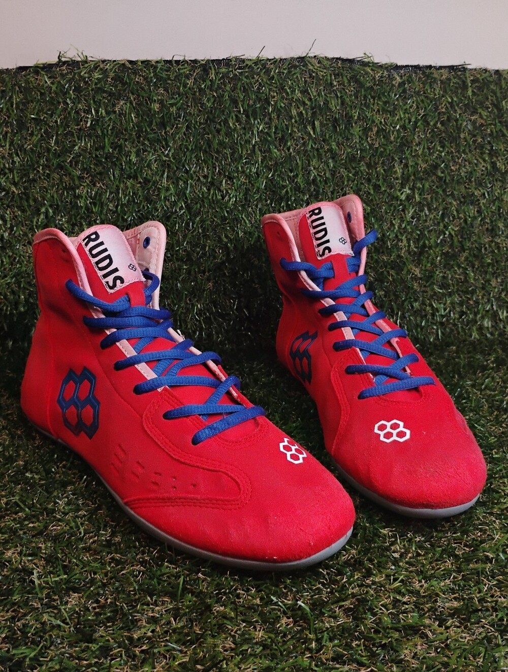 RUDIS Red Wrestling Shoes with Blue Laces
